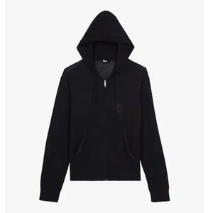 THE KOOPLES French Lux Black Wool Sweater Hoodie with Lambskin Leather Detail
